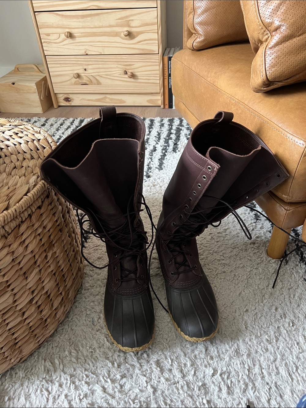 Men's LL Bean Maine Hunting Dark Brown Waterproof Duck Boots - Classic Lace-Up